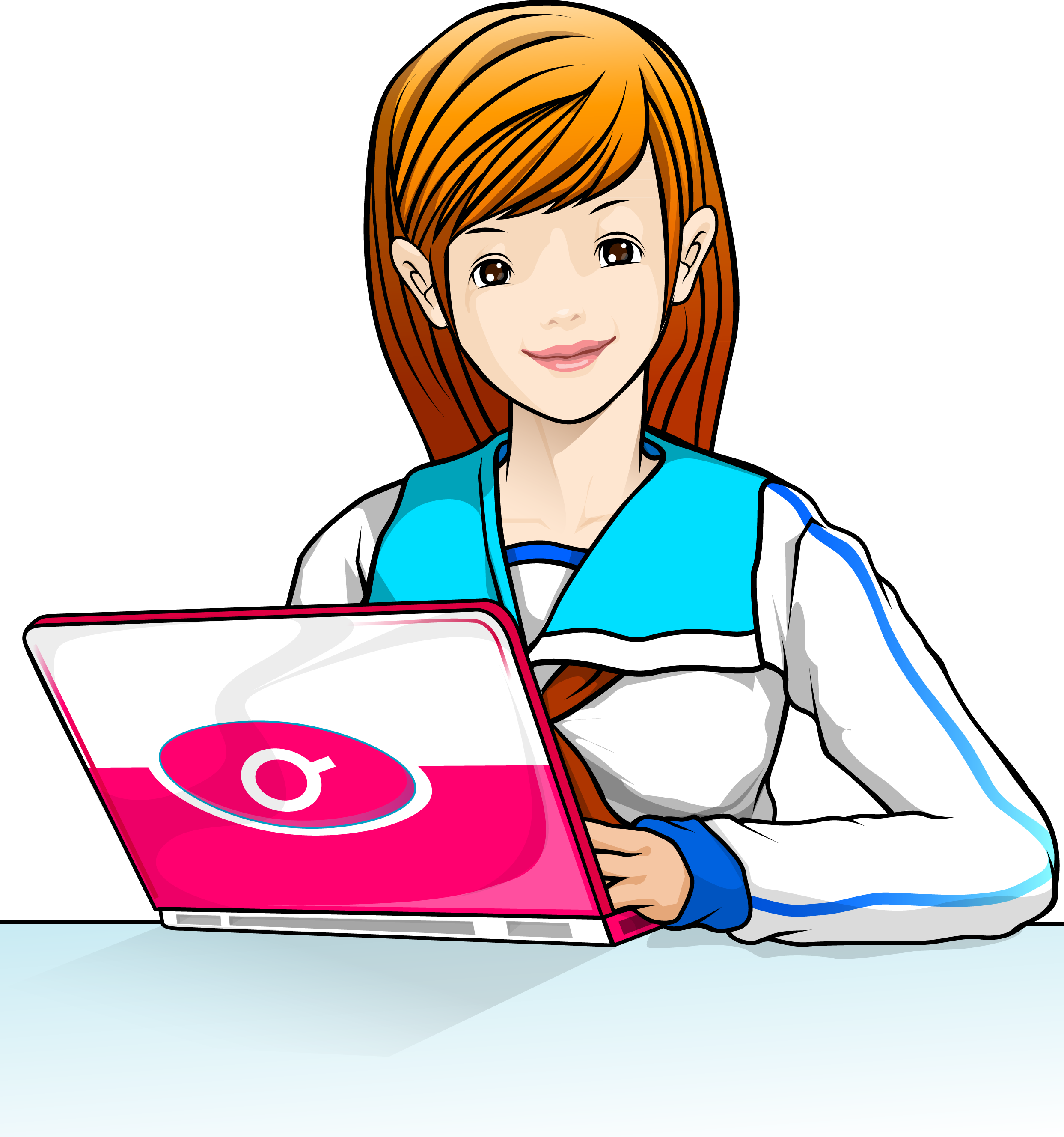 Download Clip Art School Girls Transprent Png Free Girl On Laptop