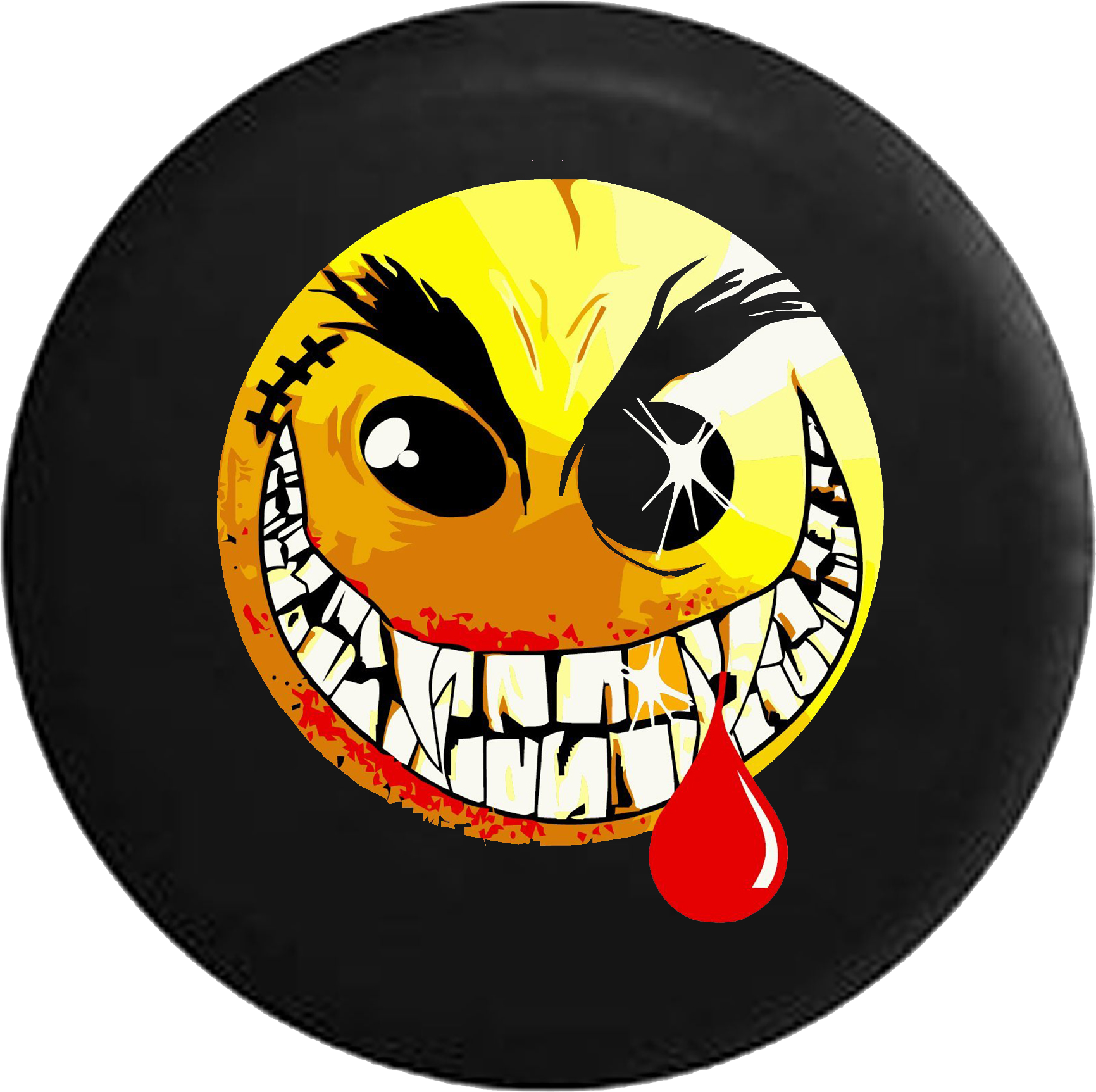 Evil Crazy Smiley Face Dripping Blood Jeep Camper Spare Clipart (1732x1725), Png Download