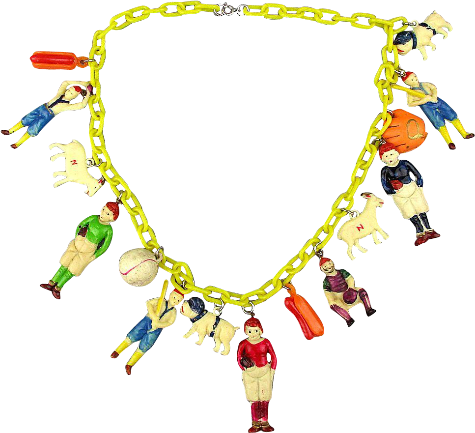 Vintage 1940s Celluloid Charm Necklace Occupied Japan - Necklace Clipart (966x966), Png Download