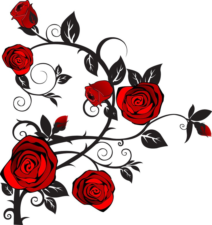 Rose Clipart, Rose Thorns, Rose Tattoos, Girl Tattoos, - Tattoo Designs Moon With Roses - Png Download (736x781), Png Download