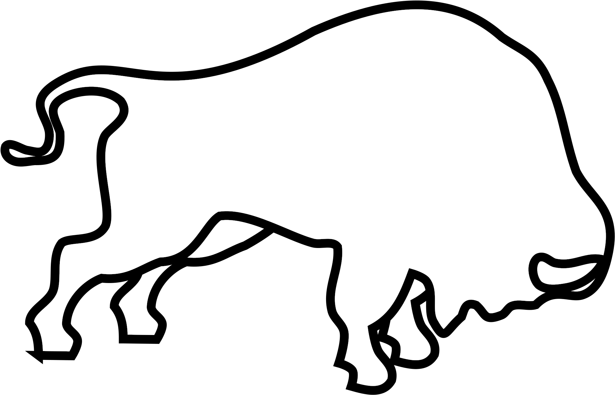 Chalk Vector Line - Black Outline Of Bison Clipart (2400x1333), Png Download