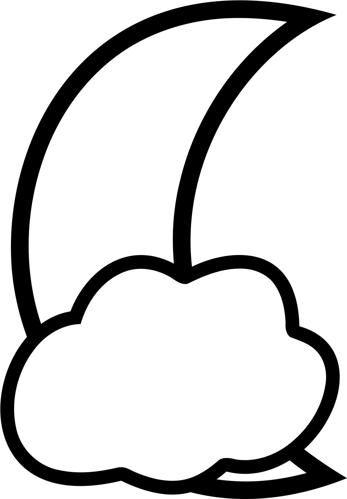 Free Cloud Covered Moon Outline - Black And White Clip Art Moon - Png Download (556x800), Png Download