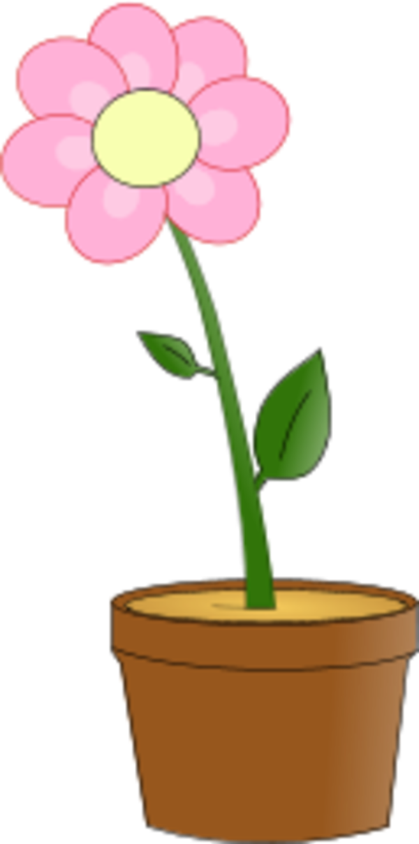 Flower With Leaves In A Planting Pot - Flower In A Pot Clipart - Png Download (600x1209), Png Download