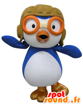 Mascot Blue And White Bird, Aviator Outfit - Cartoon Clipart (600x600), Png Download