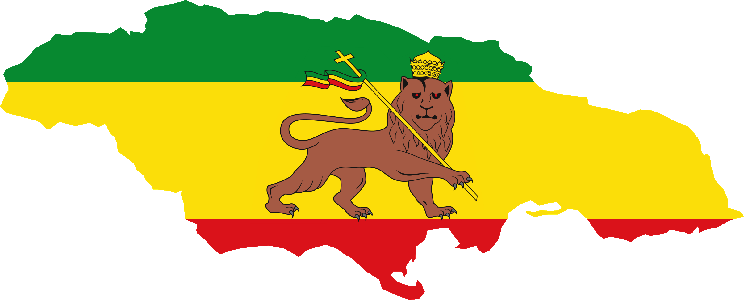 Flag Map Of Jamaica - Flag Map Of Ethiopia Clipart (2410x971), Png Download