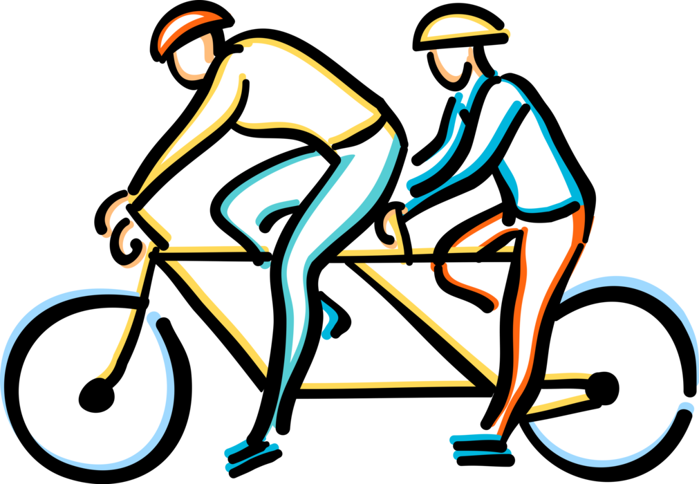 Vector Illustration Of Two Cyclists Riding On Tandem - Tandem Clipart (1011x700), Png Download