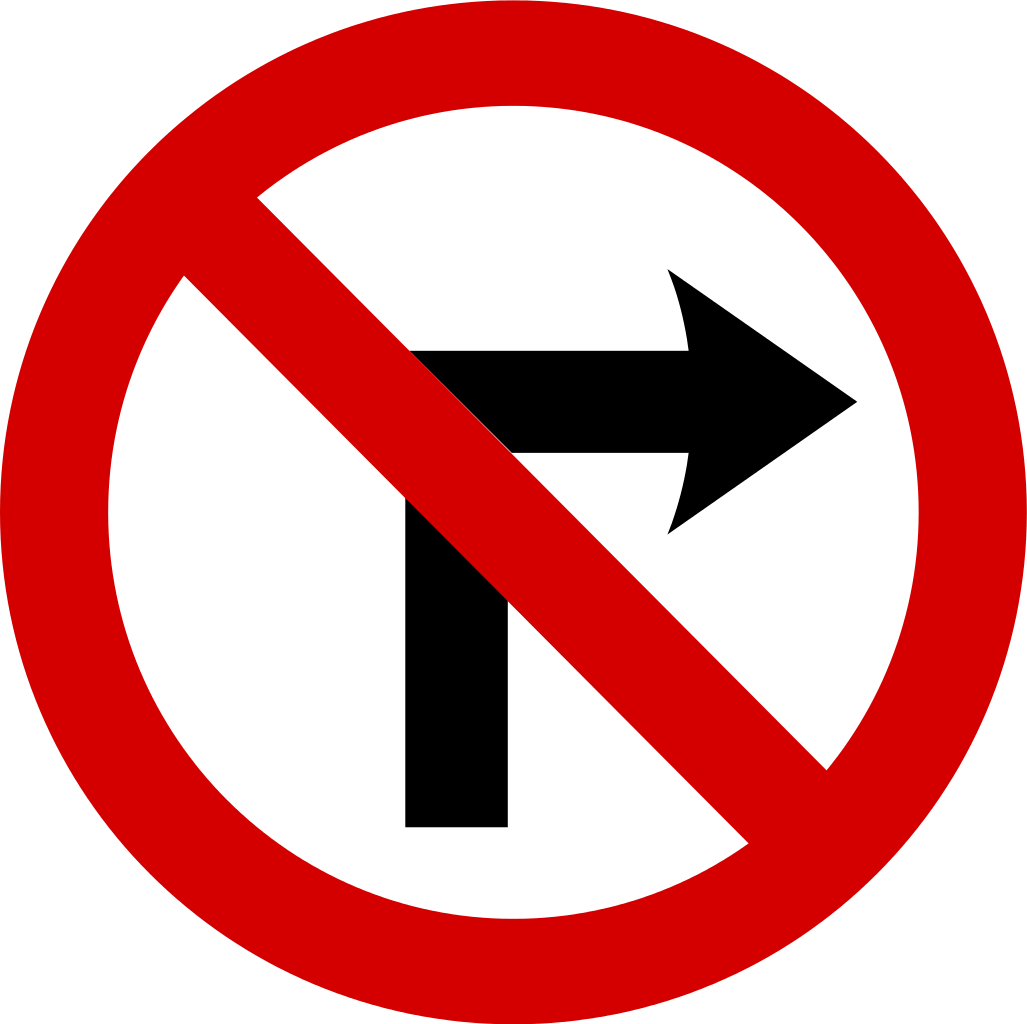 Mandatory Road Sign No Right Turn Clipart (601x599), Png Download