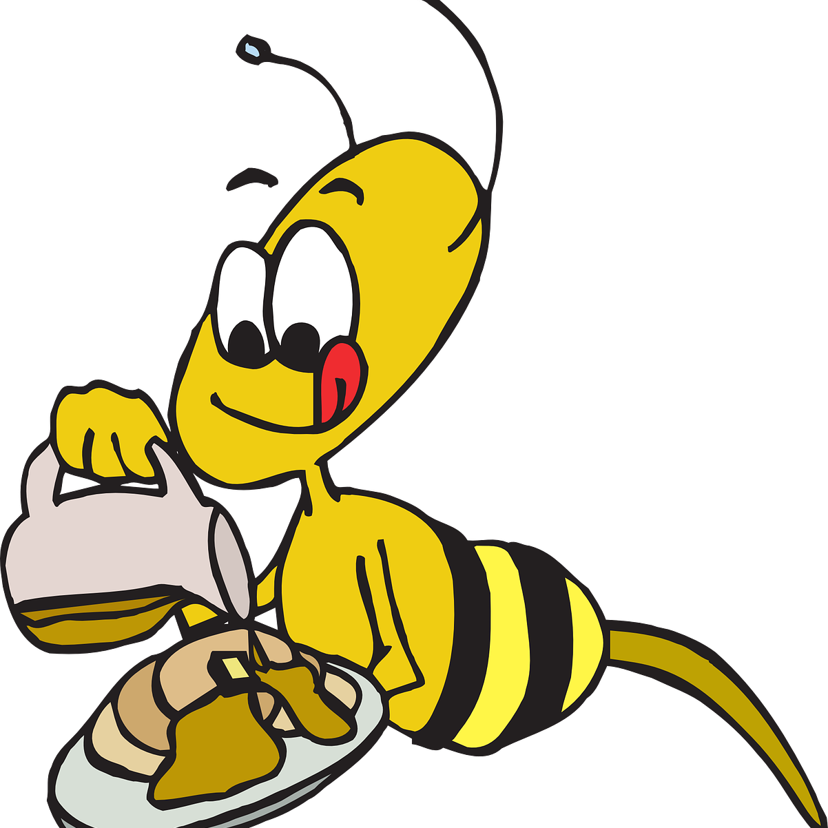 Leviva - Bee Eating Honey Cartoon Clipart (1202x1202), Png Download