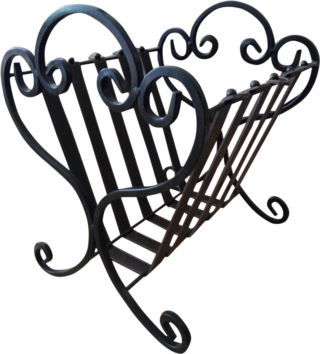 Scrolled Iron And Leather Tuscan Magazine Rack On Chairish - Iron Clipart (1149x1272), Png Download