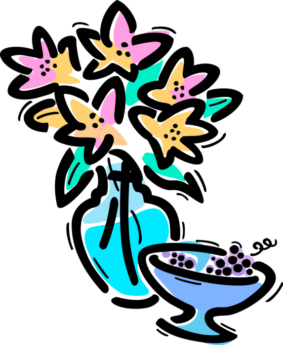 Vector Illustration Of Cut Garden Flowers In Vase With - Clip Art - Png Download (573x700), Png Download