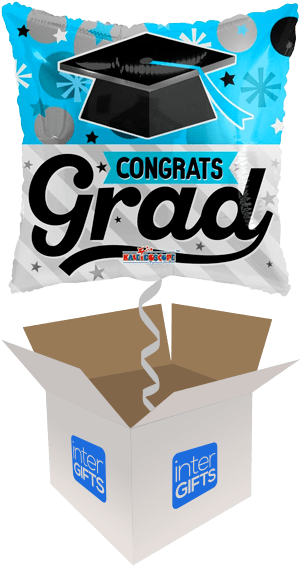 Congrats Grad Pillow - 18" Blue Grad Balloon - Mylar Balloons Foil Clipart (568x568), Png Download