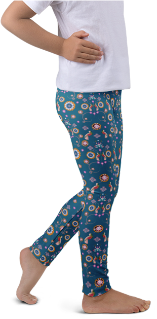 Bird Art Deco Blue Kids Leggings - Little Girl Legging Clipart (1000x648), Png Download