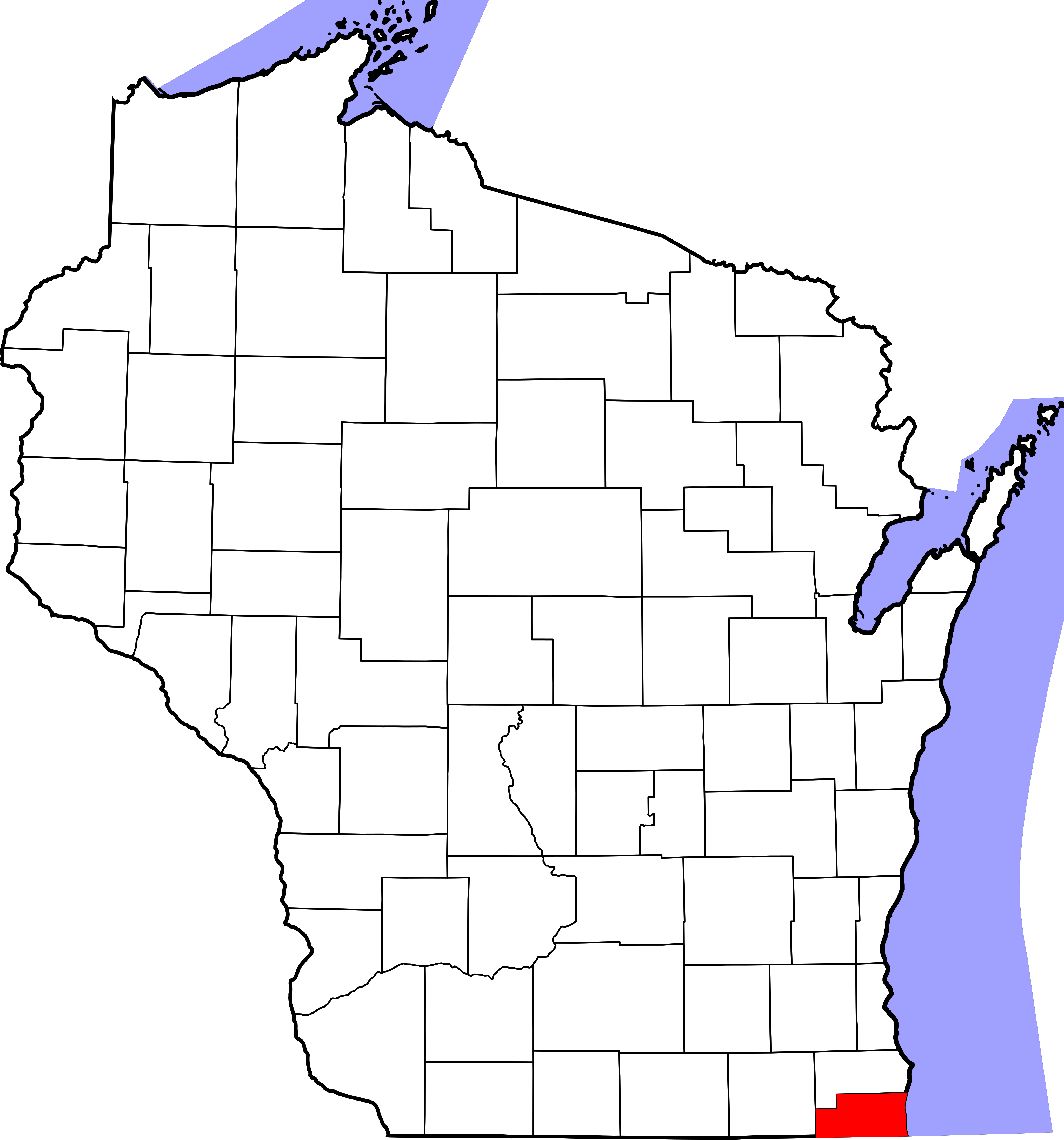 Map Of Wisconsin Highlighting Kenosha County - Wisconsin County Map Png Clipart (4096x4389), Png Download