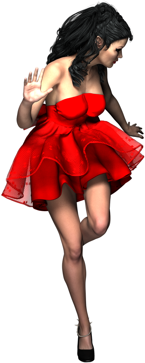 Lady Elf Red Dress Girl Woman Png Image - Red Dress Woman Png Clipart (989x1280), Png Download