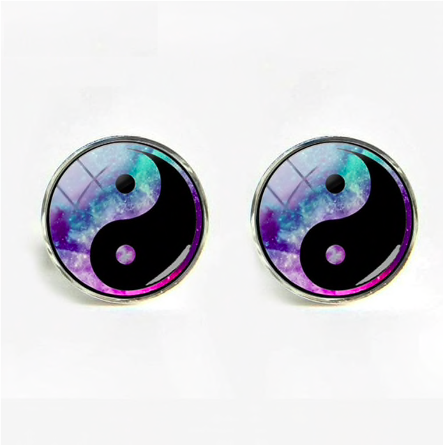 Yin Yang Galaxy Crystal Glass Cufflinks - Earrings Clipart (800x800), Png Download