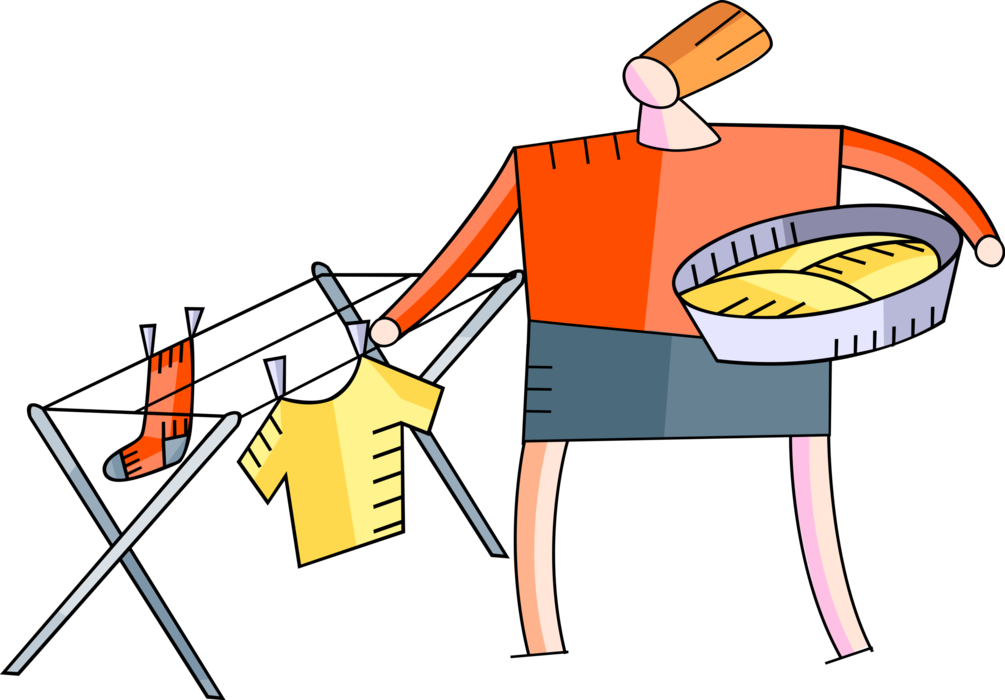 Hanging Laundry Clothing On Image Illustration Of Clipart (1005x700), Png Download