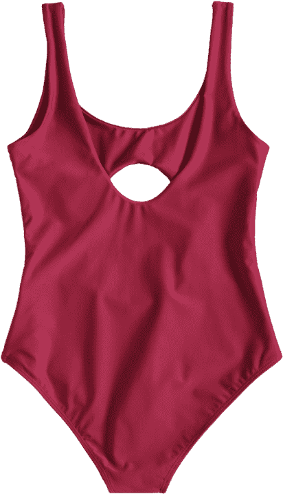 U Neck Cut Out One Piece Swimsuit Deep Red Onepieces - Maillot Clipart (558x744), Png Download