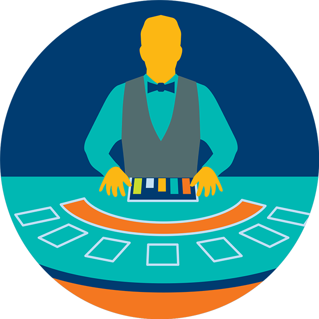 A Dealer At The Centre Of A Blackjack Table - Croupier Clipart (637x637), Png Download