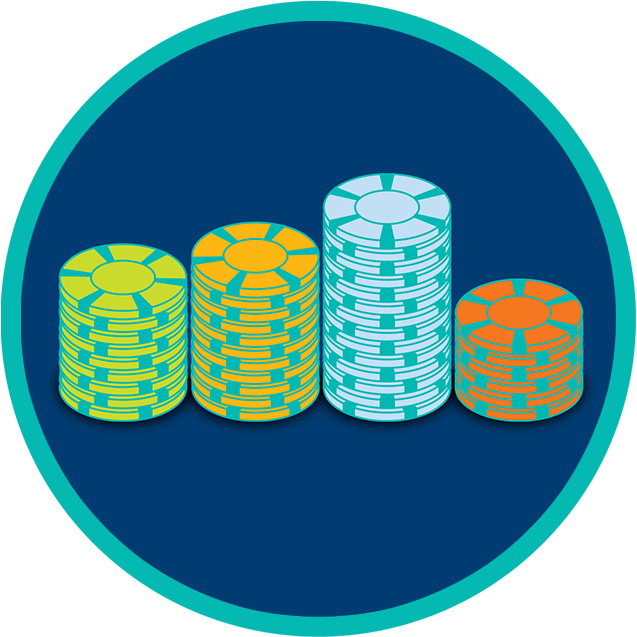 Four Stacks Of Chips In Varying Colours Are Neatly - Color Clipart (637x637), Png Download