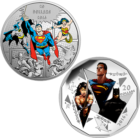 Superheroes 2-coin The Trinity Bundle - 1 Oz 2016 Batman V Superman: Dawn | Royal Canadian Clipart (570x570), Png Download