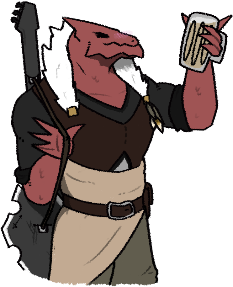 Oc] Heavy Metal Dragonborn Bard Enjoying Some Drink - Dnd Dragonborn Bard Clipart (754x914), Png Download