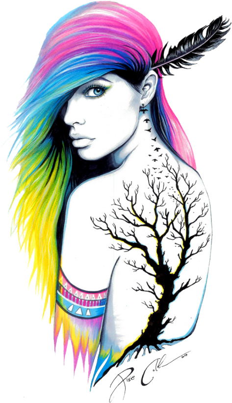 Tattoo Rainbow Lady Women Indian Feather - Trees And Women Quotes Clipart (1024x1024), Png Download