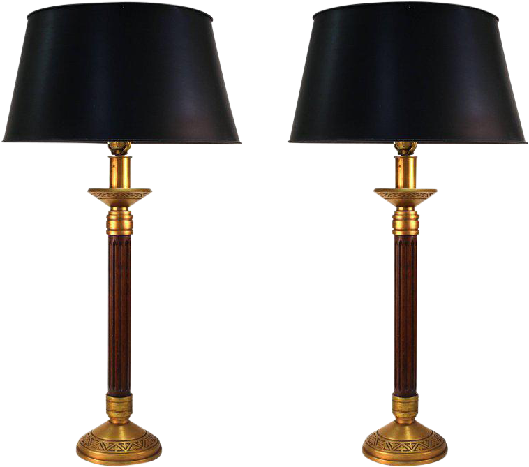 1970s Mid Century Modern Wood Column And Brass Greek - Lampshade Clipart (768x768), Png Download