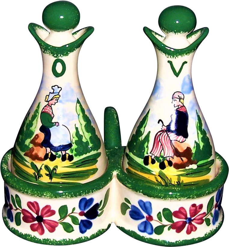 Vintage Faience Pottery Cruet Set Desvres France - France Clipart (821x821), Png Download