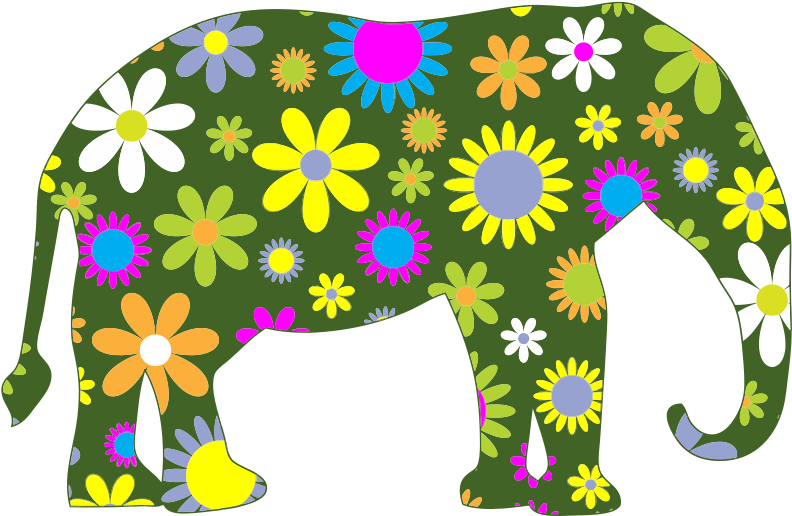 Retro Floral Elephant Clipart (1000x667), Png Download
