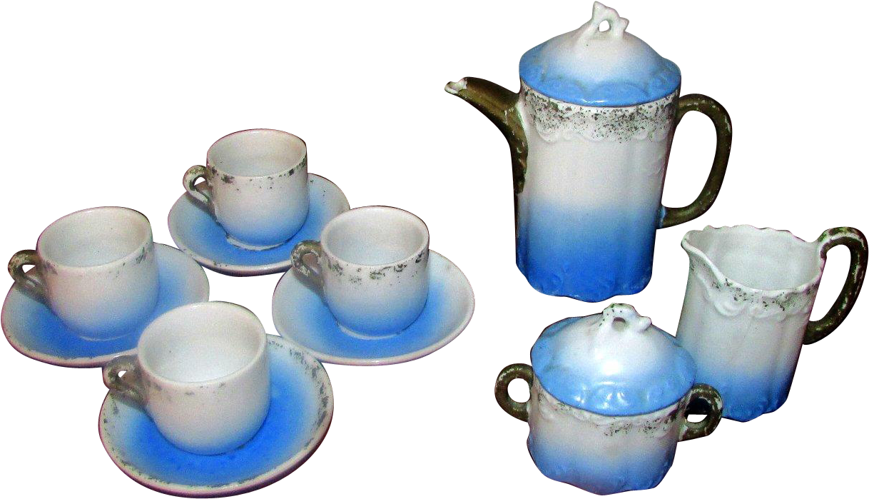11 Pc Child's Vintage Doll Size China Tea Set Blue - Child Clipart (1217x1217), Png Download