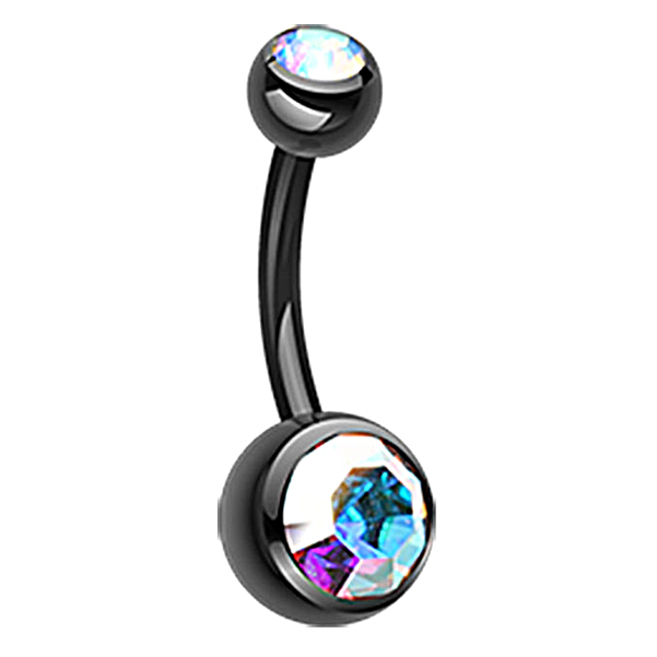 Freshtrends Black Anodized Surgical Steel Belly Ring - Colorline Double Gem Ball Steel Belly Button Ring Clipart (730x730), Png Download