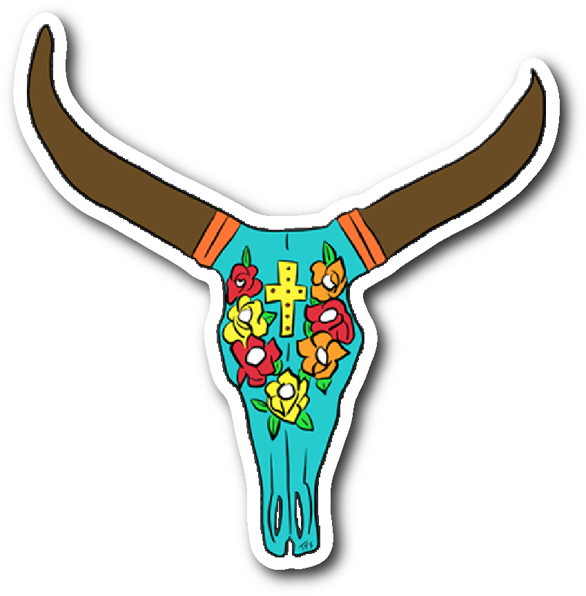 Boho Cow Skull Sticker Clipart (1064x1064), Png Download