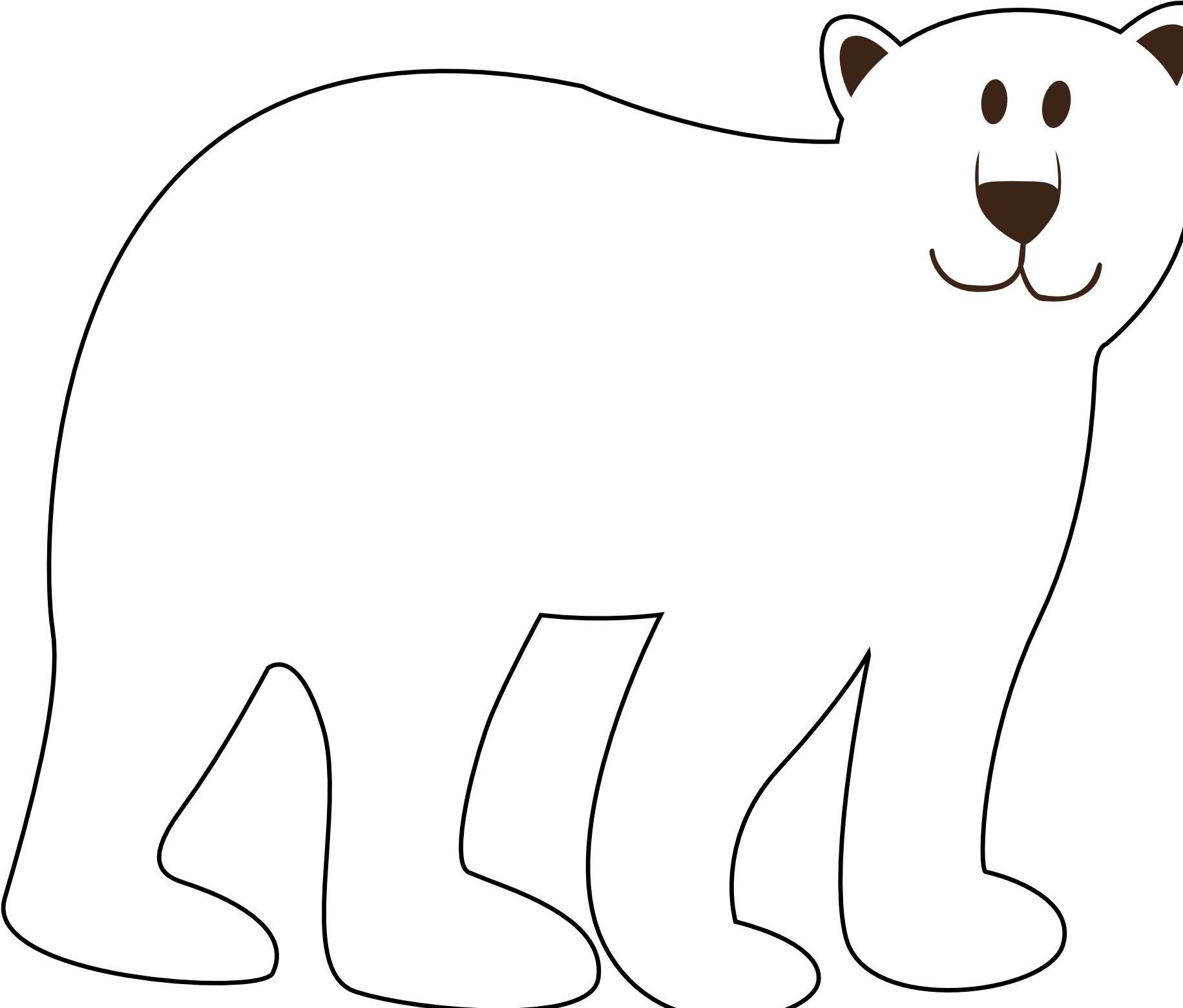 Colorful Animal Polar Bear Black White Line Art Coloring - Cartoon Clipart (1871x1772), Png Download