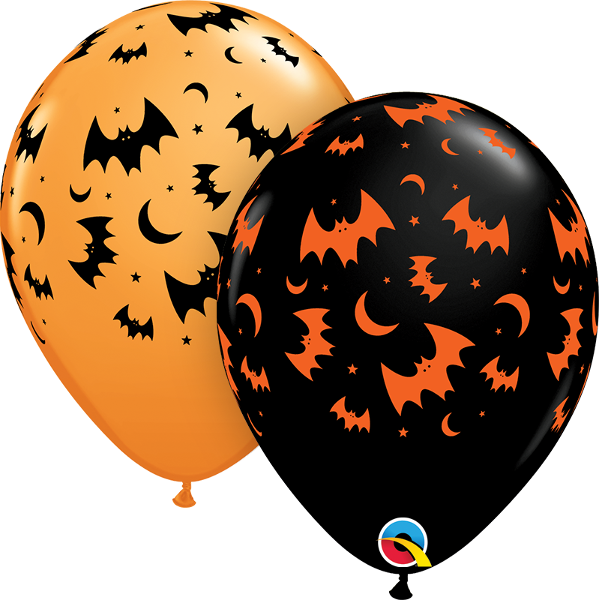 Flying Bats & Moons Balloons - Halloween Latex Balloons Clipart (599x600), Png Download