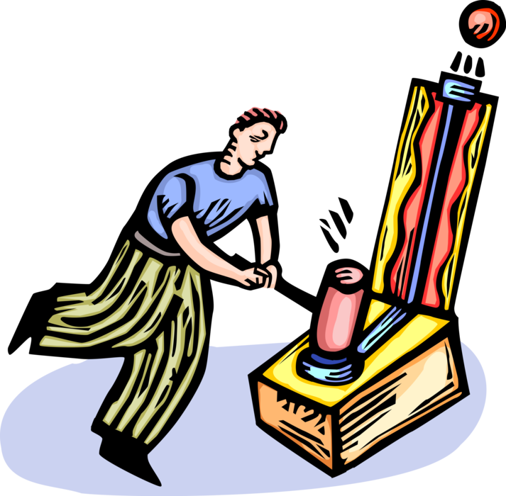 Vector Illustration Of Strongman Plays Strength Tester - Carnival Games Art Transparent Clipart (713x700), Png Download