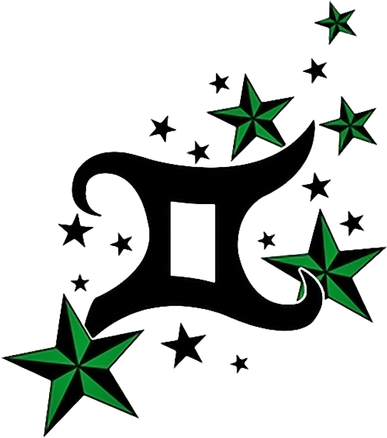 Gemini Tattoo With Green Stars Design Clipart (550x613), Png Download