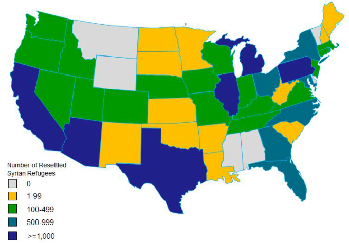 Map Of Us By Date Of Admission Spt Syrians 2017 F2 Clipart (700x472), Png Download