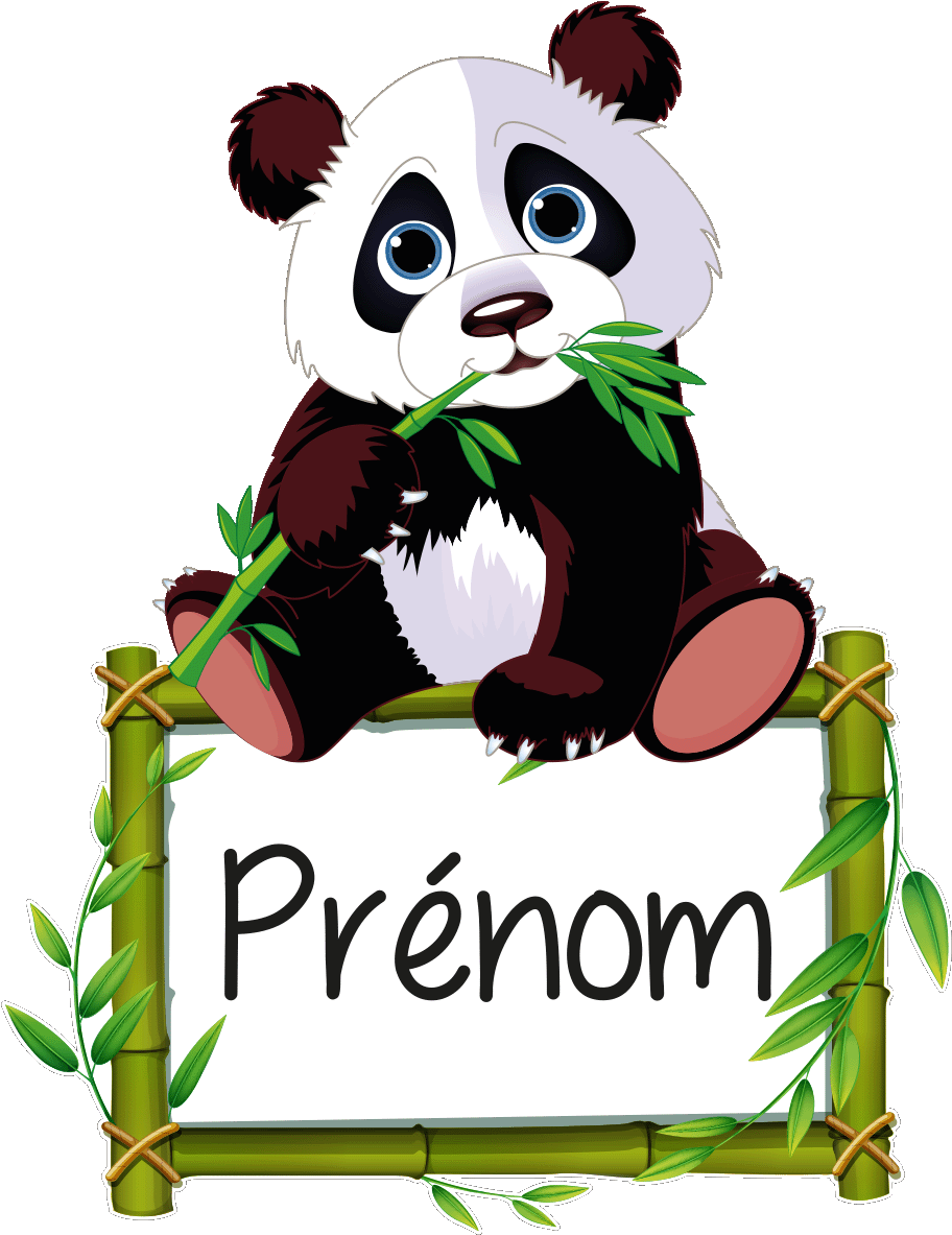 Sticker Prenom Personnalisable Panda Et Son Bambou - Panda Eating Bamboo Sticker Clipart (1200x1200), Png Download