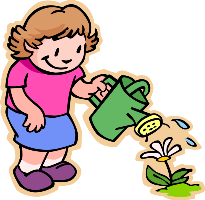 Vector Illustration Of Primary Or Elementary School - Taking Care Of Plants Clipart - Png Download (719x700), Png Download