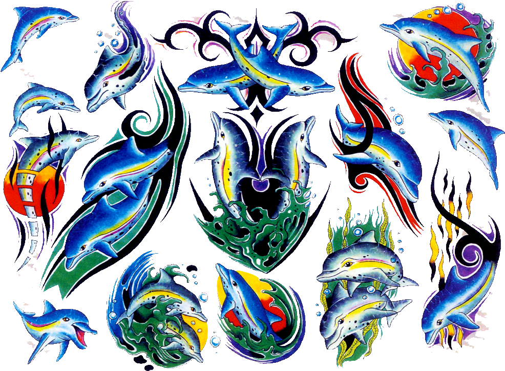 Popular Images - Dolphin Old School Tattoo Clipart (1024x768), Png Download