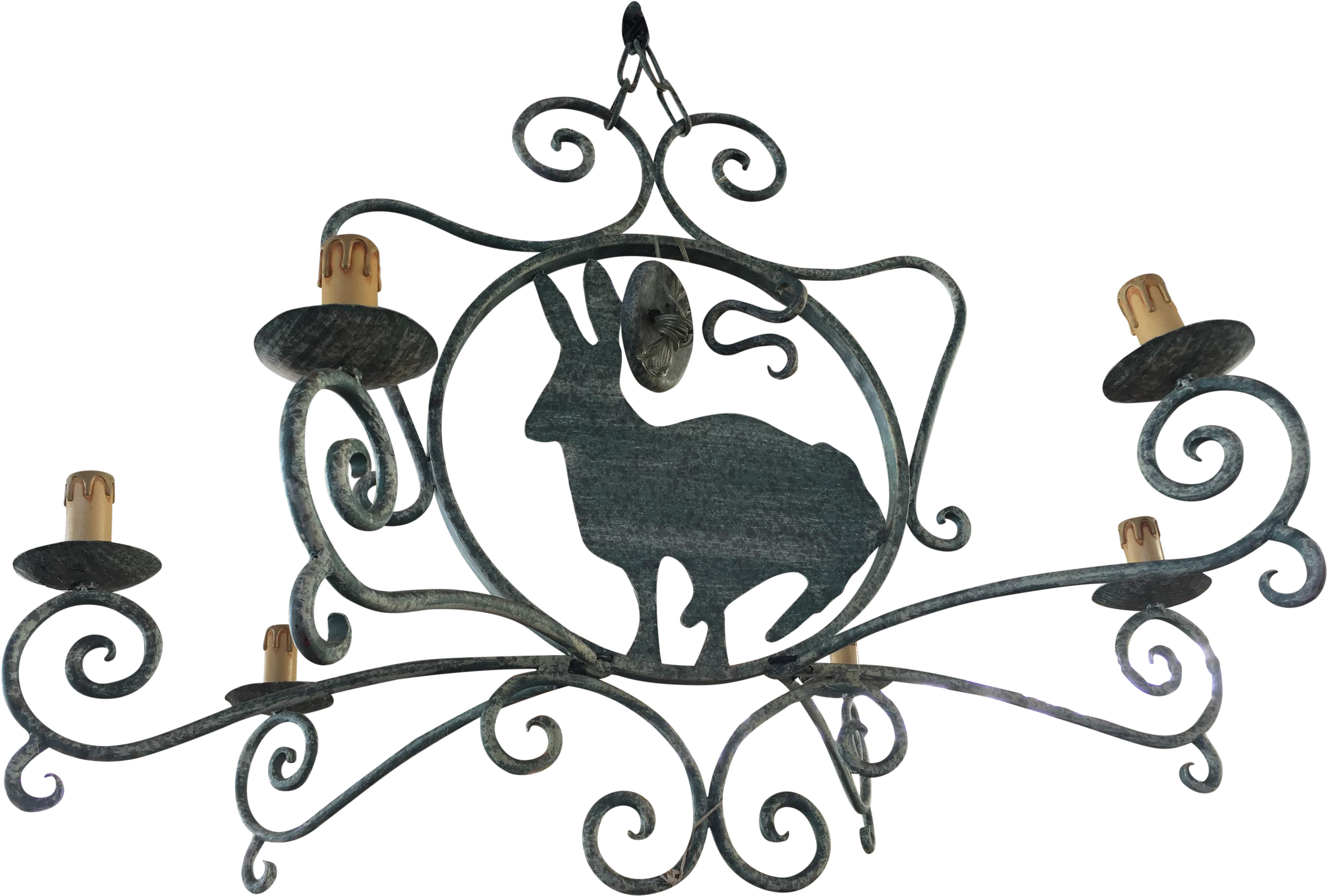 French Green Wrought Iron With Rabbit Chairish - Iron Clipart (3361x2269), Png Download
