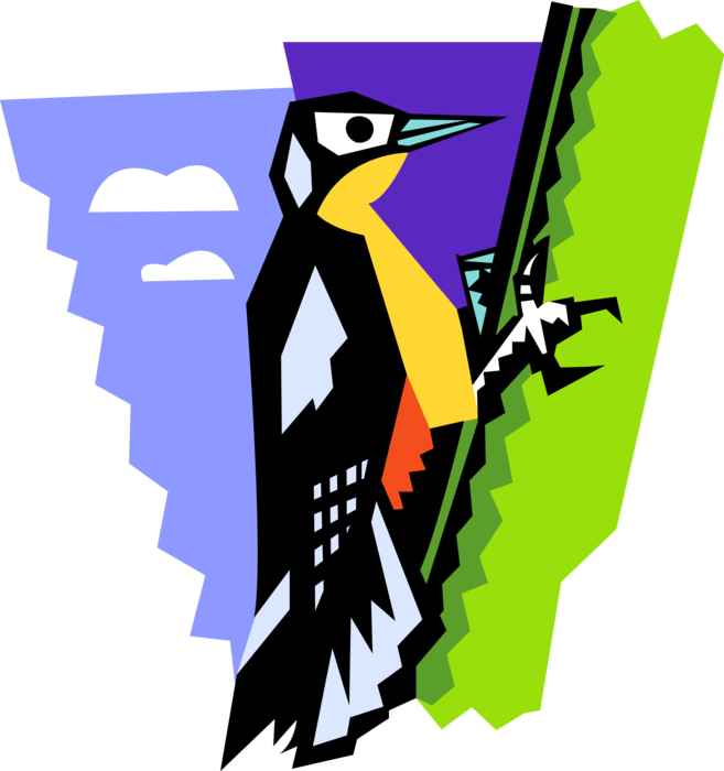 Vector Illustration Of Woodpecker Bird On Tree - Woodpecker Clipart (657x700), Png Download