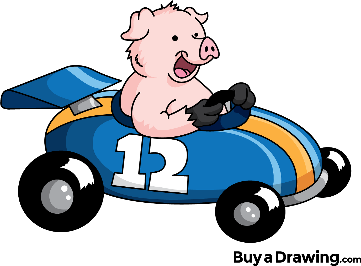 Image Royalty Free Download A Cartoon Pig In - Race Car Pig Cartoon Clipart (1500x1115), Png Download
