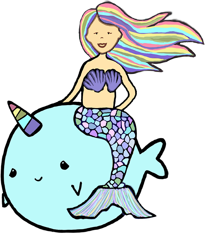 Mermaid Riding A Narwhal Clipart (1080x972), Png Download