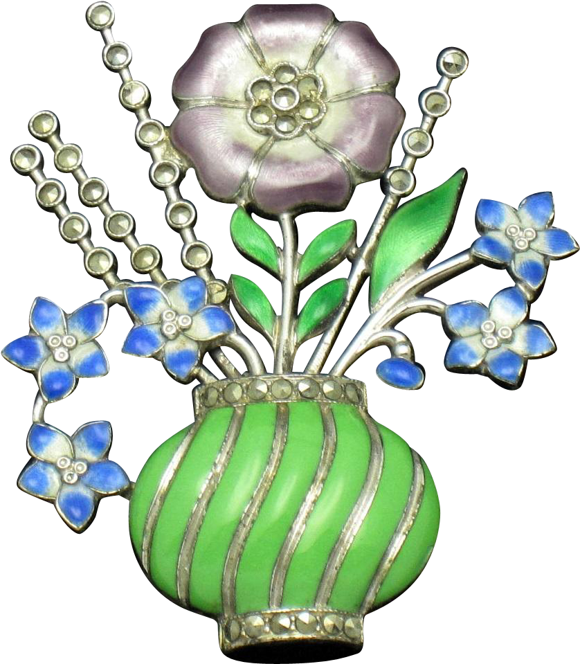 Art Deco Solid Sterling Silver French Enamel Marcasite - Brooch Clipart (958x958), Png Download