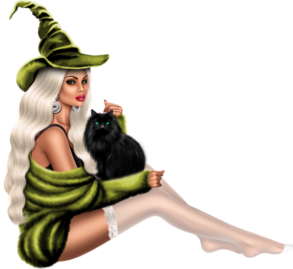 Tube Halloween Femme - Black Cat Clipart (600x551), Png Download