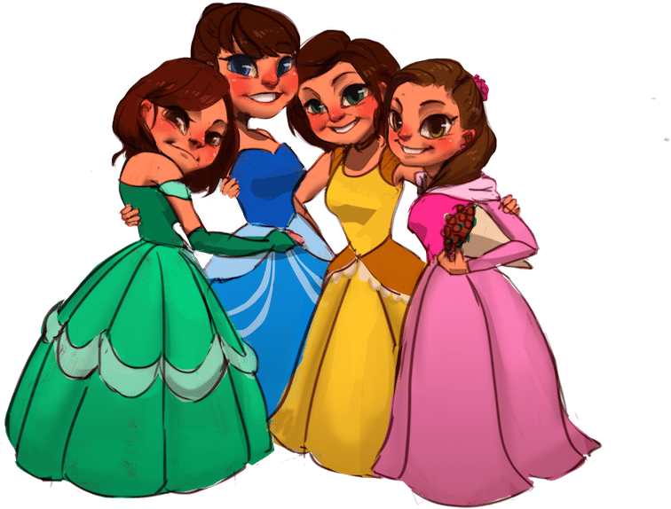 Cartoon Portrait Of Princess Friends By Mourphine Via Clipart (1000x655), Png Download