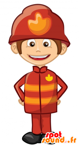 Firefighter Mascot Holding Red And Yellow Clipart (600x600), Png Download