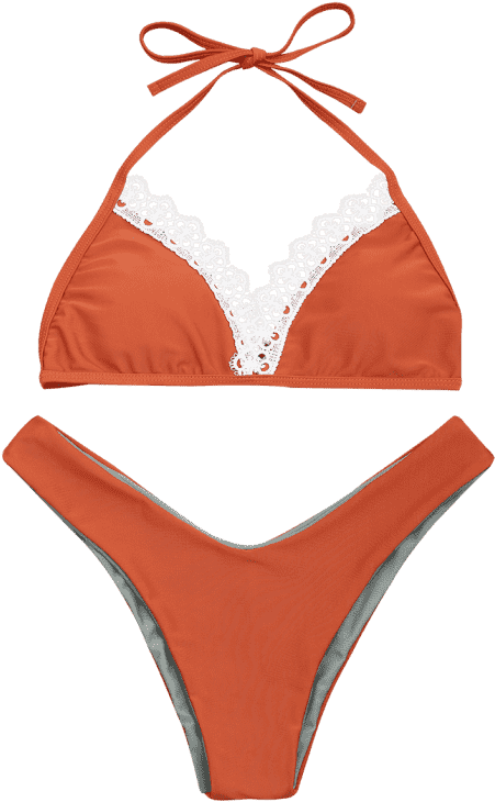 Laced Halter High Cut Bikini Set Jacinth Bikinis S Clipart (558x744), Png Download