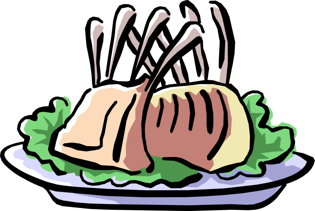 Vector Illustration Of Rack Of Lamb Roast Meat Dinner Clipart (1045x700), Png Download